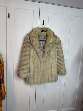 Saga Fox Cream grey beige coat jacket - approx med-large size 10